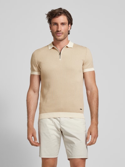 JOOP! Collection Slim fit poloshirt met ritssluiting, model 'Simeono' Middenbruin - 4