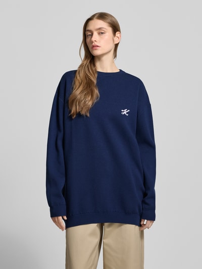 Karo Kauer Oversized Strickpullover mit Label-Stitching Marine 4