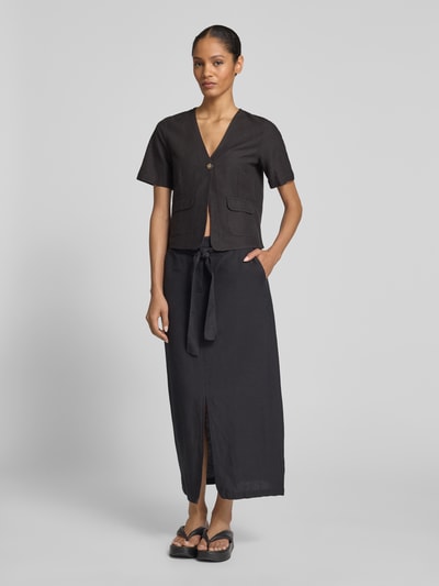 Vila Regular fit blouse met knoopsluiting en klepzakken Zwart - 1