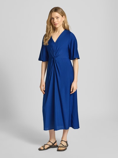 ICHI midi-jurk van viscosemix met vlindermouwen model 'MELDA' Blauw - 1