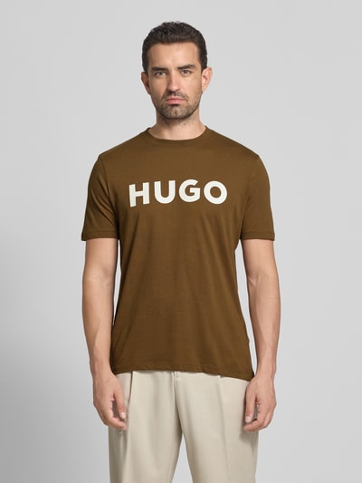 HUGO T-shirt o kroju regular fit z czystej bawełny model ‘DULIVIO’ Orzechowy 4