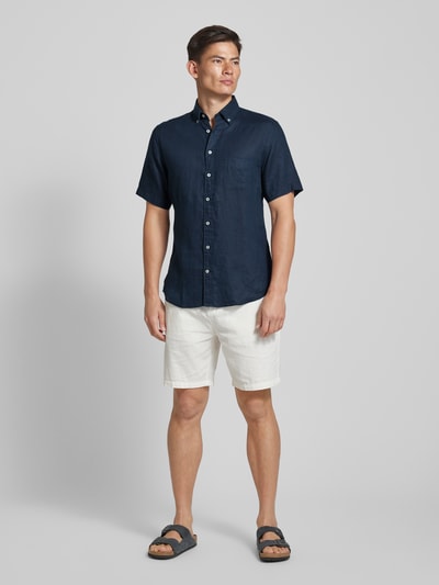 Fynch-Hatton Freizeithemd aus Leinen mit Button-Down-Kragen Modell 'Summer' Marine 1