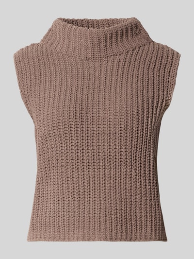 Produktfoto, Regular Fit Top in Strick-Optik von monari, ärmellos, Stehkragen, beiger Ton, grobe Struktur, Rückenlänge 51 cm