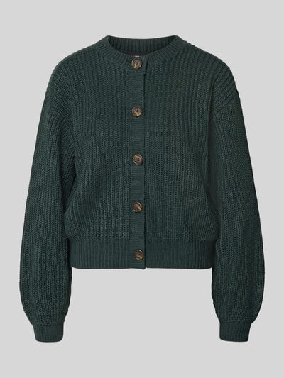 Produktfoto, dunkelgrüne Loose Fit Strickjacke mit einreihiger Knopfleiste Modell 'LEA' von VERO MODA, grob gestrickte Textur