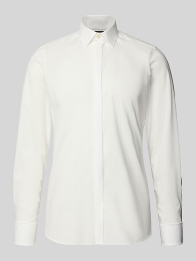 Produktfoto, Slim Fit Smokinghemd aus katoenmix met stretchdeel Model 'NEW YORK' van OLYMP, look effen, kentkraag, doorlopende knoopsluiting, Franse manchet, onderhoudsarm twill, ruglengte 78 cm, schouderbreedte 44 cm, mouwlengte 67 cm