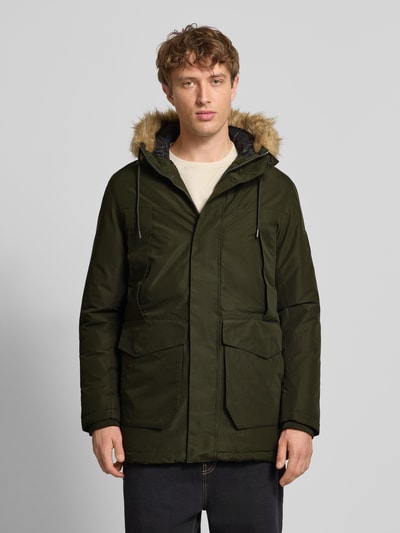 Jack & Jones Parka mit Pattentaschen und Kapuze mit Kunstfell Oliv 4