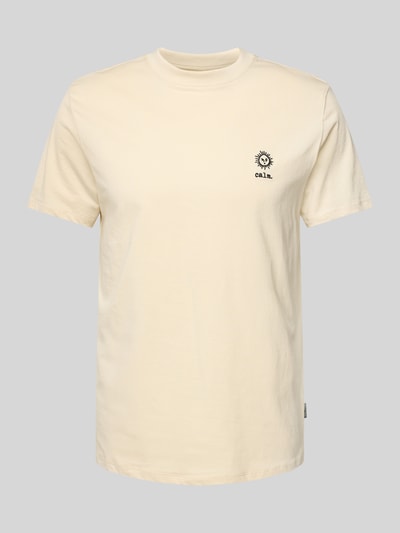 Blend T-Shirt mit Motiv- und Statement-Stitching Modell 'JANUS' Sand 2