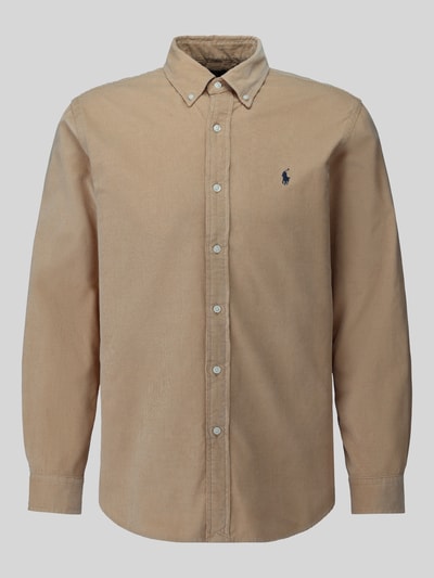 Produktfoto, beżowa koszula casualowa Custom Fit Freizeithemd aus reiner Baumwolle von Polo Ralph Lauren, jednolita, lekko teksturowana powierzchnia, Herren Freizeithemd von Polo Ralph Lauren