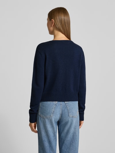 0039 Italy Gebreide pullover van kasjmiermix met ronde hals Donkerblauw - 5