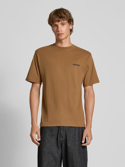 REVIEW T-shirt met logo en ronde hals Middenbruin - 4