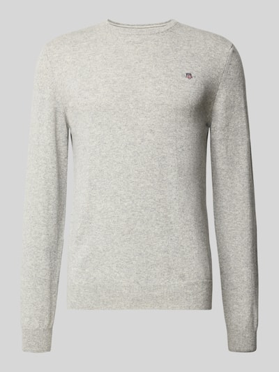 Gant Strickpullover aus reiner Lammwolle mit gerippten Abschlüssen Mittelgrau Melange 2