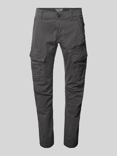 Produktfoto, Cargohose mit Label-Stitching von PME Legend aus mieszanka bawełny i elastanu, krój slim fit, kieszenie cargo, kolor ciemnoszary, szerokość w rozmiarze 32/32: 44 cm, długość wewnętrzna nogawki 77 cm