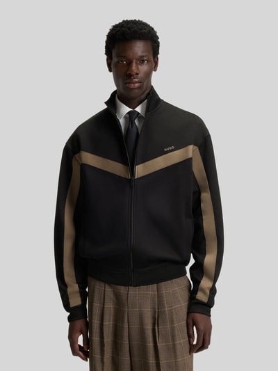 HUGO Relaxed Fit Sweatjacke mit Chevron-Tape Modell 'DARTI' Black 4