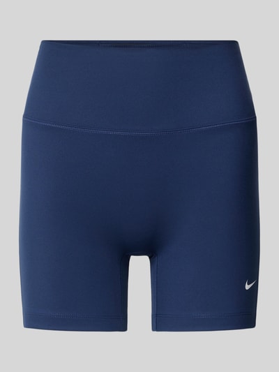 Produktfoto, Radlerhose mit Logo von Nike, granatowy, mieszanka materiałów z dodatkiem streczu, dopasowany krój, elastyczny pas, szerokość w rozmiarze M: 28 cm, długość wewnętrzna nogawki w rozmiarze M: 12 cm, logo