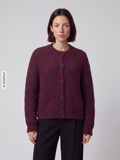 Marc O'Polo DENIM Regular Fit Strickjacke aus Schurwoll-Mix mit Alpaka-Anteil Bordeaux 4