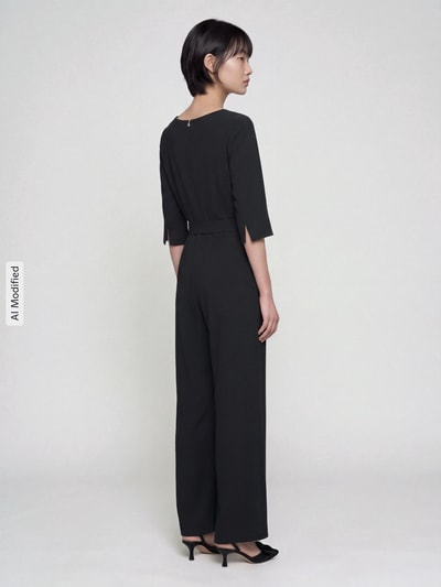 s.Oliver BLACK LABEL jumpsuit met strikceintuur Zwart - 5