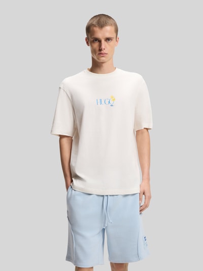 HUGO Blue t-shirt o kroju regular fit z nadrukiem na plecach model 'NULAXO' Złamany biały 4