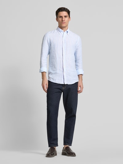 Profuomo Slim Fit Leinenhemd mit Button-Down-Kragen Bleu 1