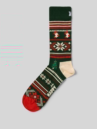 Happy Socks Regular fit sokken met logostitching, model 'Christmas Sweater' Groen - 1