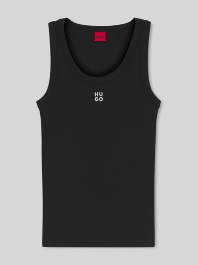 Produktfoto, Slim Fit Tank Top aus Baumwoll-Mix Modell 'DATAMIA' von HUGO in Schwarz, unifarben, breite Träger, U-Ausschnitt, Feinripp, Label Stitching