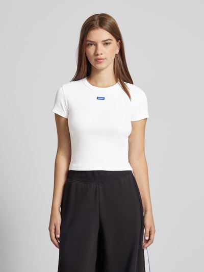 Hugo Blue Cropped T-Shirt mit Label-Detail Weiss 4