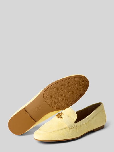 Produktfoto, loafersy 'Loafer aus echtem Rindsleder' von Lauren Ralph Lauren, imitacja zamszu, zaokrąglony nosek, obcas słupek, aplikacja z logo, bez zapięcia, wykończenie materiału: welur, materiał: skóra bydlęca