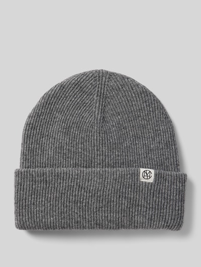 MSCH Copenhagen Beanie aus Wolle mit Label-Patch Dunkelgrau Melange 1