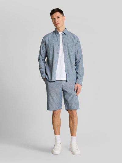 Tom Tailor Denim Regular Fit Bermuda aus Leinen-Baumwolle-Mix Marine Melange 1
