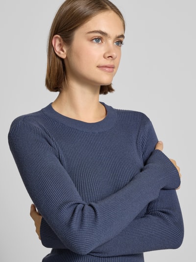 Pieces Sweter o kroju slim fit z dzianiny z mieszanki wiskozy model ‘MIRA’ Metaliczny niebieski 3