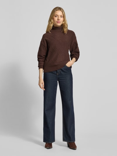 FREE/QUENT Sweter z dzianiny z prążkowanymi wykończeniami model ‘Saturn’ Ciemnobrązowy 1