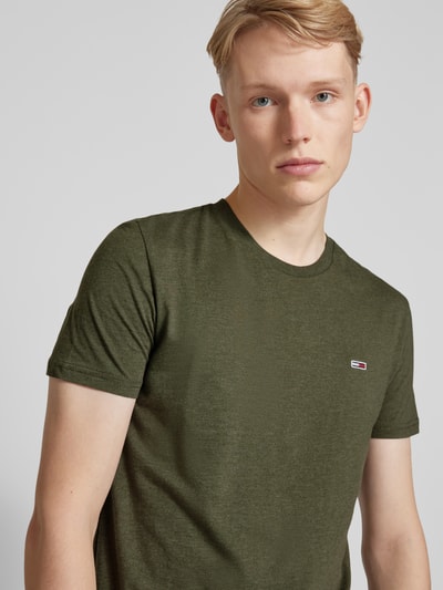 Tommy Jeans Slim fit T-shirt met logostitching Olijfgroen gemêleerd - 3