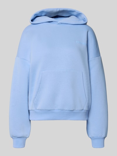 Produktfoto, Hoodie mit Logo und Känguru-Tasche von Review in Hellblau, Baumwoll-Mix, Relaxed-Fit, sanfte Textur, Damen