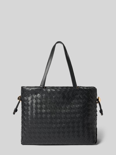 Produktfoto, Shoulder Bag in Leder-Optik Modell 'Pochette' von Liu Jo White, schwarzes Geflechtmuster, rechteckige Form, goldene Details