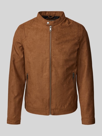 Jack & Jones Lederjacke mit Stehkragen Modell 'ROCKY' Cognac 2