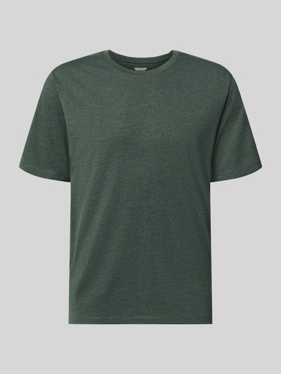 Produktfoto, Męski t-shirt z mieszanki bawełny krój regular fit Model 'Organic' od JACK & JONES, okrągły dekolt, długość tyłu w rozmiarze M: 70 cm, kolor ciemnozielony, gładka tekstura