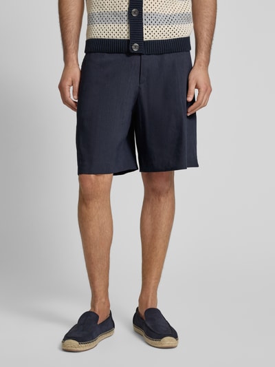 BOSS Regular fit linnen bermuda met steekzakken, model 'Peter' Marineblauw - 4