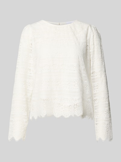 Produktfoto, Blusenshirt aus Spitze mit Rundhalsausschnitt von Comma, weiß, Baumwoll-Mix, Regular-Fit, strukturierte Oberfläche