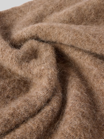 Produktfoto, bruingemêleerde zachte textuur met grove vezelstructuur, sjaal uit alpacamix met stretch, driehoekig model 'TRIANGOLO' van Stefanel, Dames sjaal, breedte maat 1: 51 cm, lengte maat 1: 162 cm