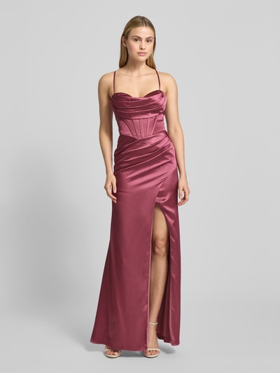 Luxuar Sukienka wieczorowa z satyny z rozcięciem i wiązaniem z tyłu Różowawy 4