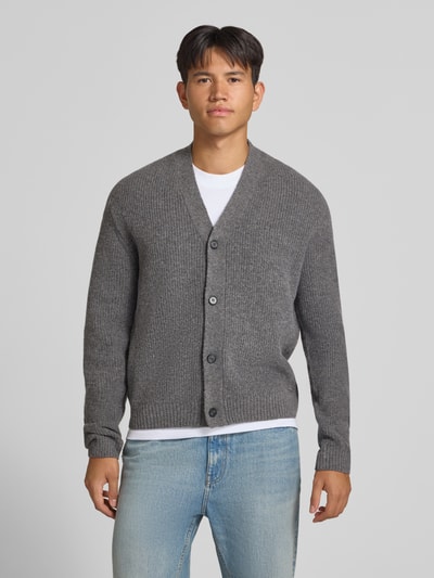 REVIEW Strickjacke mit Woll-Anteil Modell 'SOUFFLE' Dunkelgrau Melange 4