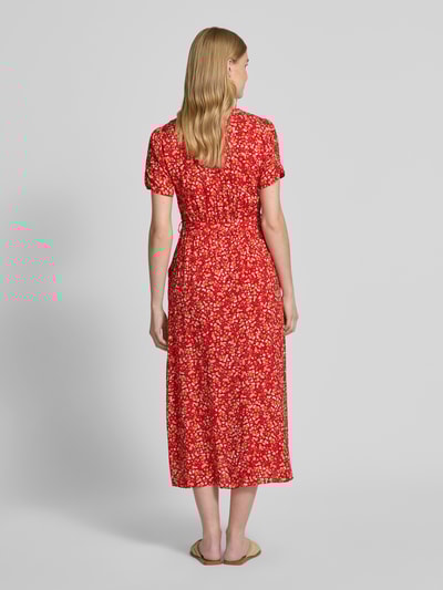 Apricot Midikleid aus Viskose mit Knopfleiste und Bindegürtel Rot 5