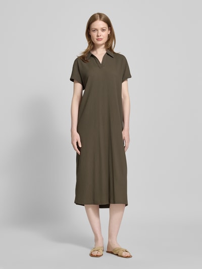 OPUS Midi-jurk met platte kraag, model 'Wannie' Olijfgroen - 4