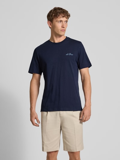 Les Deux T-Shirt mit floralen Stitchings Modell 'Wild Flower' Marine 4