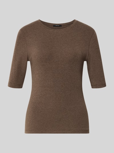 Productfoto, bruin slim fit t-shirt met wol, zachte gemêleerde textuur, Dames t-shirt van OPUS, Slim Fit T-Shirt met wol model 'Sorela' van OPUS