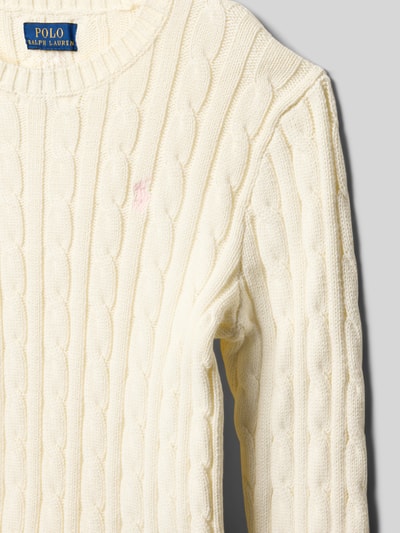 Polo Ralph Lauren Teens Sweter z dzianiny ze ściegiem warkoczowym i wyhaftowanym logo Biały 2
