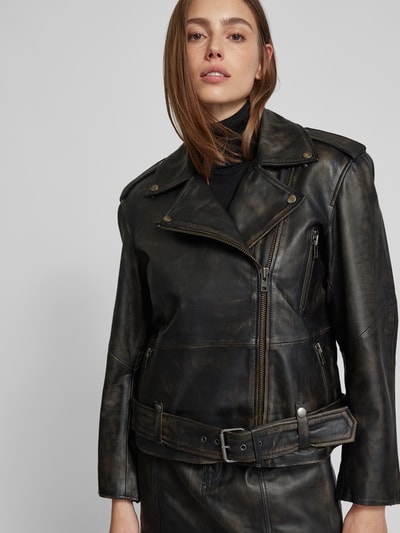 Selected Femme Bikerjack met ritszakken, model 'NANA' Zwart - 3