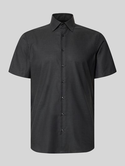 Produktfoto, Regular Fit Business-Hemd mit Kentkragen von Christian Berg Men in Schwarz, Reine Baumwolle, Kurzärmelig, Knopfleiste, glatte Textur