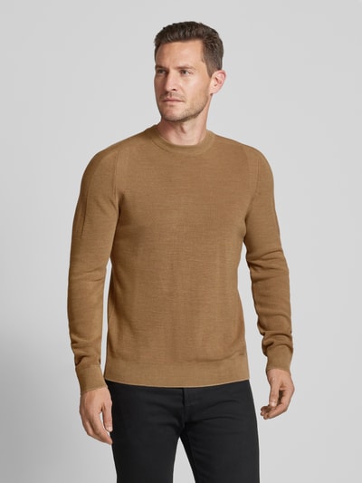 Brax Sweter z dzianiny z detalem z logo model ‘ROY’ Camel 4