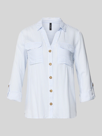 Produktfoto, Relaxed Fit Hemdbluse aus reiner Viskose Modell 'BUMPY' van Vero Moda, lichtblauw gestreept, two tone look, borstzakken, afgeronde zoom.