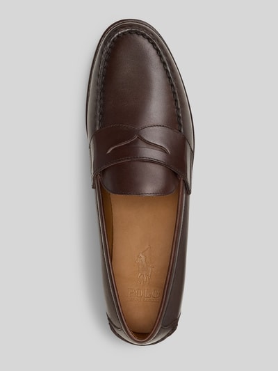 Productfoto, Loafer aus echtem Leder van Polo Ralph Lauren, unikleurig donkerbruin glad leer, ronde neus, blokhak, logo-reliëf, gestructureerde zool